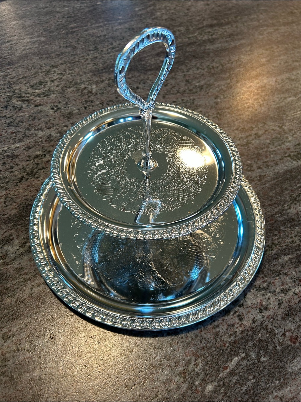 Silver Two-Tier Decorative Serving Stand